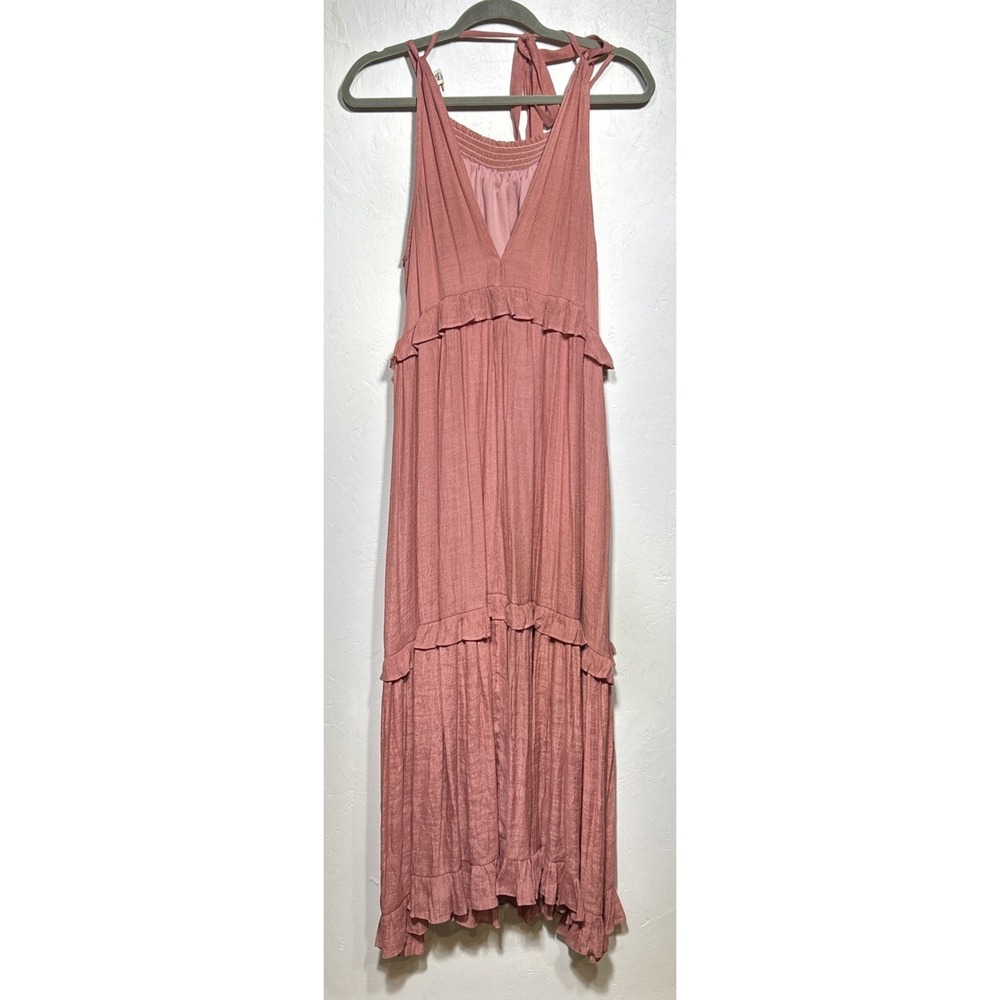 Listicle Ruffle Tiered Maxi Dress Shimmering Rose Size Large